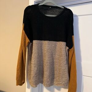 Colorblock Sweater - Black, Tan, and Brown